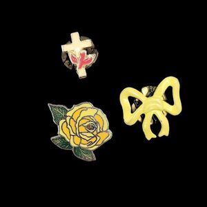 Vintage Enamel Pin Set - Cross, Rose, Bow
